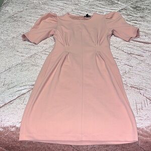 Express Blush Midi Dress with Puff Sleeves